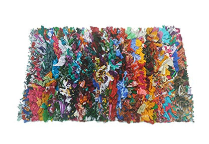 Rainbow Shag Rug Multi Color | Boho Rug for Bedroom, Kitchen, Entrance Bathroom and More | Recycled Rag chindi Shaggy Rug 20x30 Inch.