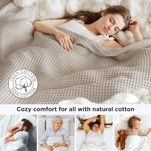 Bedsure Lightweight 100% Cotton Waffle Blanket, Twin XL, Linen | Summer, Breathable, Soft, Light, Thin, Bed, Couch, Sofa, Chair, 66"x90", Sheet Blanket, Dorm Room Essentials, Guys, Girls - color: Linen, size: Twin Xl (66" X 90")