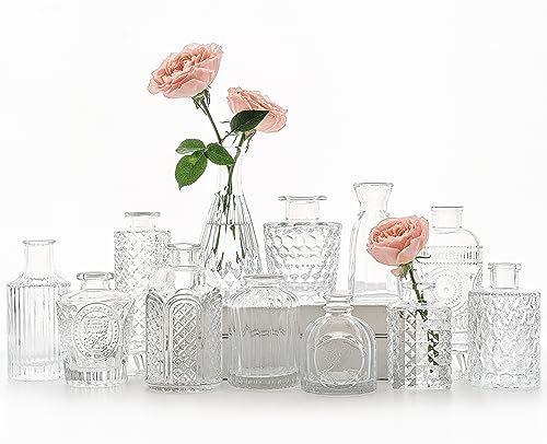 SUPMIND 12pcs Glass Bud Vase Set, Clear Small Flower Vases for Centerpieces | Vintage Mini Vase for Wedding, Home Decor, Table Decoration, Baby Shower, Party Decor - color: Clear, size: 12Pcs
