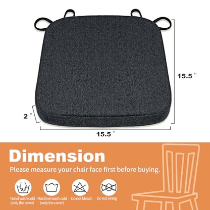 SINOSSO Memory Foam Chair Cushion for Folding Chair 1 Pcs, Thickened 2" Square Kitchen Chair Pad with Ties, Indoor Non-Slip Dining Chair Seat Cushion (1 Piece, Black) - color: Black