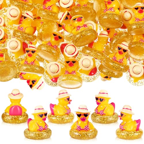 RoundFunny 50 Pcs Mini Ducks Bulk Resin Bikini Duck Figurines for Cruises | Miniature Duck for Summer Beach Pool Party Favors, Hawaii Duckies Figure for Dollhouse Hide DIY Craft, Garden Landscape Decor - style: Bikini Duck