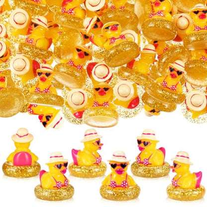 RoundFunny 50 Pcs Mini Ducks Bulk Resin Bikini Duck Figurines for Cruises | Miniature Duck for Summer Beach Pool Party Favors, Hawaii Duckies Figure for Dollhouse Hide DIY Craft, Garden Landscape Decor - style: Bikini Duck