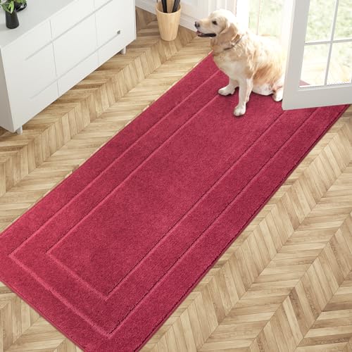 PURRUGS Hallway Runner Rug, 32" x 70", Burgundy Red | Machine Washable, Non-Slip, Waterproof TPR Backing, Super Absorbent, Low Profile, For Hallway, Kitchen, and Entryway - color: Burgundy Red, size: 32" X 70"