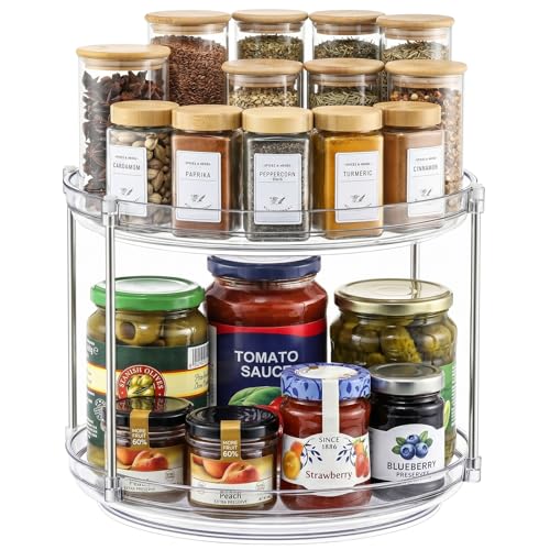 2 Tier Non-Skid Acrylic Lazy Susan Turntable Organizer - Rotating Spice Rack - Spinning Organization Tray for Kitchen, Pantry, Countertop, Closet, Bathroom, Vanity, Medicine Cabinet Organizing, 12'' - size: 12in