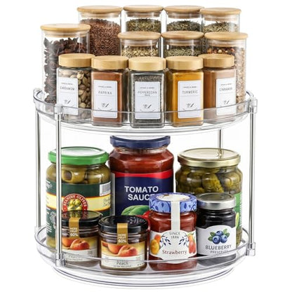 2 Tier Non-Skid Acrylic Lazy Susan Turntable Organizer - Rotating Spice Rack - Spinning Organization Tray for Kitchen, Pantry, Countertop, Closet, Bathroom, Vanity, Medicine Cabinet Organizing, 12'' - size: 12in