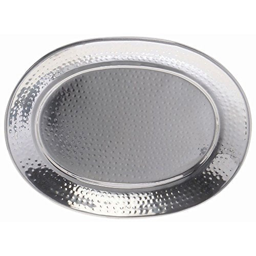 HUBERT Oval Hammered Stainless Steel Serving Tray - 15"L x 11"W x 1"H
