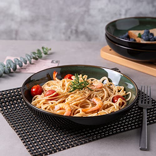 LERATIO 9.0" Ceramic Pasta Bowls Set of 6,38oz Large Stoneware Bowls Set | Reactive Glaze Serving Bowls Set,Wide Bowl for Pasta,Salad,Fruit & Noodles,Housewarming & Wedding Gift-Green - color: Green, size: Set of 6