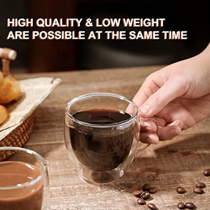 KitchenTour Insulated Coffee Mug 6 oz- Double Wall Glass Coffee Cup with Handle Set of 4 - Clear Glass Drinkware for Espresso，Cappuccino, Latte，Hot Beverages - style: 6oz