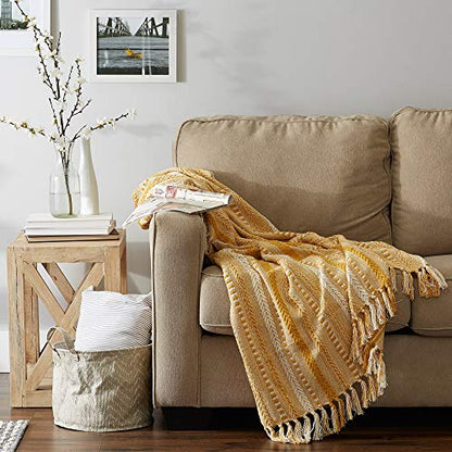 DII Braided Striped Throw, 50x60, Honey Gold - color: Honey Gold, size: 50x60"