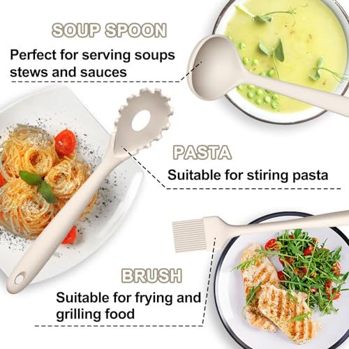 Umite Chef 22-Piece Silicone Cooking Utensils Set，Heat Resistant & Dishwasher Safe Kitchen Tools, Black Non-Scratch Spatula Set for Nonstick Cookware (Khaki) - color: Khaki