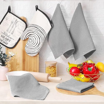 100% Cotton Waffle Weave Kitchen Dish Cloths, 6 Pack Ultra Soft Absorbent, Quick Drying Dish Towels, 12x12 Inches, Dish Rags for Drying Dishes & Daily Kitchen Use, Light Grey - color: Light Grey