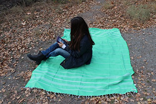 Bersuse Towels Anatolia XL Beach Blanket Throw Blanket Turkish Towel 100% Cotton Extra-Large Quick-Dry Lightweight Premium Peshtemal Towel - 61x82 Inches, Green - color: Green