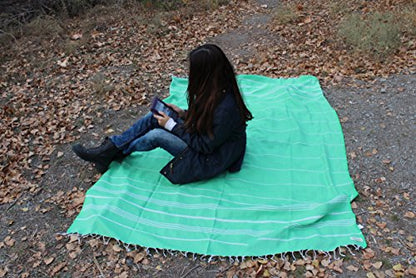 Bersuse Towels Anatolia XL Beach Blanket Throw Blanket Turkish Towel 100% Cotton Extra-Large Quick-Dry Lightweight Premium Peshtemal Towel - 61x82 Inches, Green - color: Green