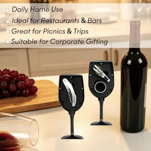 3-Piece Wine Opener Set with Wine Glass Shaped Case | Elegant and Compact Storage: Keeps corkscrew, pourer, and drip ring organized for effortless entertaining anywhere