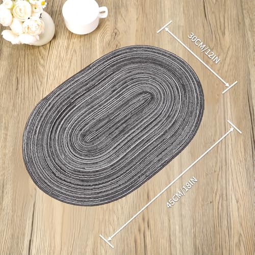 Black Grey Stripe Oval Woven Placemat Set of 6 - color: Black Grey