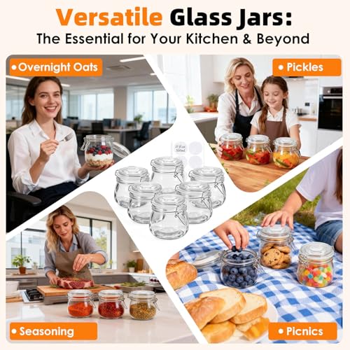 SKOCHE 17oz Glass Jars with Airtight Lids 6 Pack, Air Tight Glass Storage Jar, Leakproof 17 oz Jars with Seal Wire Clips for Pickling, Kitchen, Canning Jam, Food Storage, Preserving Nuts and Snacks - size: Large