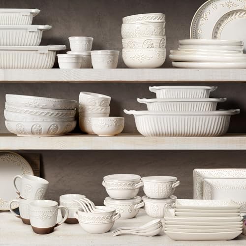 French Onion Soup Bowls with Handles and lids & Spoons, 20 Oz Ceramic Soup Crocks Oven Safe Serving Bowls for Chili, Beef Stew, Cereal, Pot Pies, Embossment, Set of 4, White (Pinwheel Flower) - color: White (Pinwheel Flower)