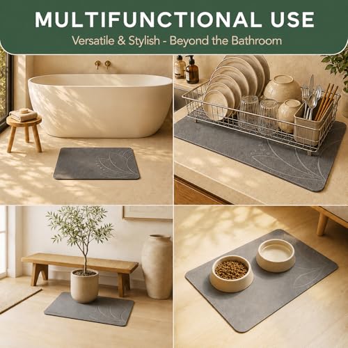 Stone Bath Mat - Diatomite, Quick Dry - Lotus Fusion 2-Pack | Non-Slip, Large Coverage When Combined, Bath Stone, Stone Bath Mats, 23.6"x15.4" (x2) - color: Lotus Fusion 2-pack