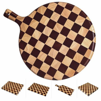 Checkered Pizza Cutting Board with Handle | 17" x 13" x 1" Thick | Acacia & Rubber Wood | Cheese & Charcuterie Serving Board | Bread, Meat & Pizza - color: Checkered Round