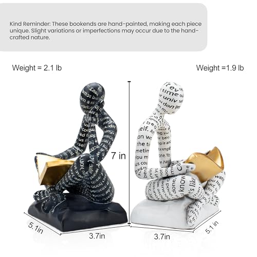 BANOMII Heavy Duty Book Ends for Shelves, Thinker Decorative Bookends for Heavy Books, Unique Book Stoppers to Hold Book, Bookshelf Accessories, Modern Home Office Decor Aesthetic Black & White - style: Readers
