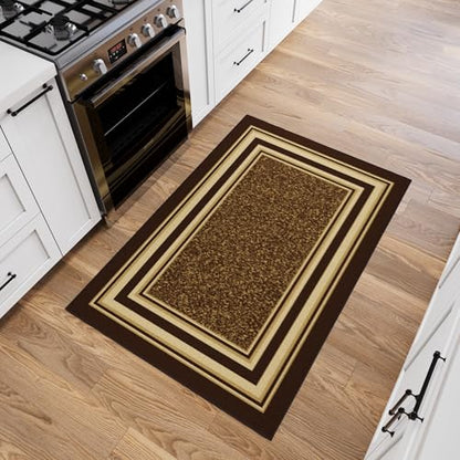 Ottomanson 3x5 Area Rugs – Ultra-Thin Entryway Rug - color: Border Brown, size: 3'3" x 4'7" (Area Rug)
