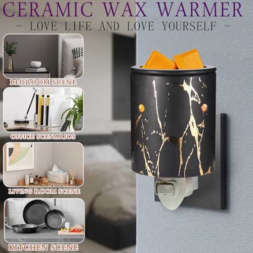 Plug in Wax Warmer for Scented Wax melt Warmer scentsy Plug in Wax melt Warmer Electric Candle Warmer Home Decor Gifts for Women（Black Gold Porcelain）