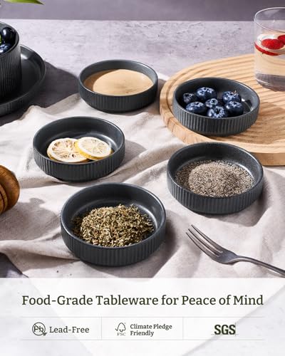 famiware Soy Sauce Dish, 4oz Dipping Bowls Set of 6, Matte Dark Charcoal | Ceramic Individual Dip Sauce Cups/Dishes/Plates, Small Serving Bowls for Side Dishes, Condiments, Sushi, Reactive Glaze - color: Matte Dark Charcoal, size: 6pcs