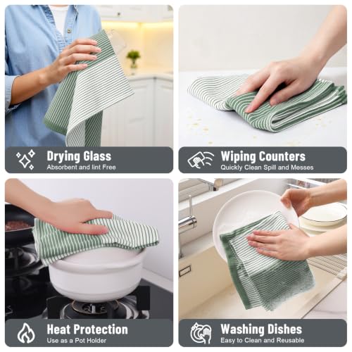 Homaxy Premium 100% Cotton Kitchen Towels 18"x28", 4 Pack, Green | Large Kitchen Hand Towels, Soft and Absorbent Tea Towel, Dish Towels with Hanging Loops - color: Grass Green, size: 18 x 28 - 4 Pack