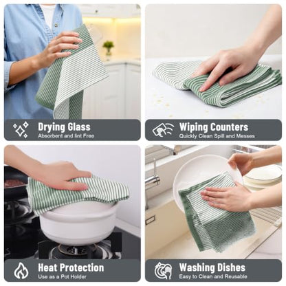 Homaxy Premium 100% Cotton Kitchen Towels 18"x28", 4 Pack, Green | Large Kitchen Hand Towels, Soft and Absorbent Tea Towel, Dish Towels with Hanging Loops - color: Grass Green, size: 18 x 28 - 4 Pack