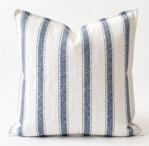 SanVia Cotton Throw Pillow Covers 20x20 – Handwoven Jacquard Texture, Fade-Resistant, No Pilling – Hidden Zipper, Decorative Cushion Cover for Sofa, Couch, Bed – Insert Not Included (Striped, White) - color: Dusty Blue, size: 20" x 20" (Pack of 1)