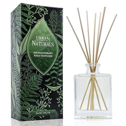 Reed Diffuser Set with Sticks, Oud - Bathroom Shelf Décor | Bergamot, Raspberry, Musk, Warm Amber, Made with Essential Oils, Sleek Rectangular Refillable Glass Bottle - color: Oud