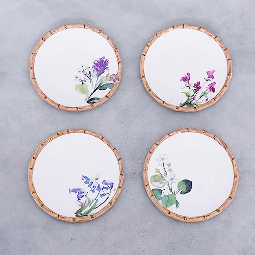 Beatriz Ball VIDA Bamboo Floral Salad Plates Set of 4 (White and Multi) - style: VIDA Bamboo Floral Salad Plates Set of 4 (White and Multi)
