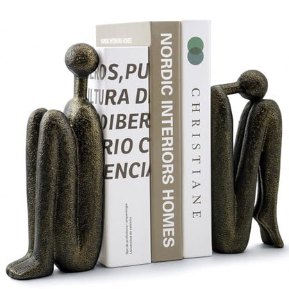 Thinker Decorative Bookends Set of 2, Heavy Duty Resin for Shelves, Bronze