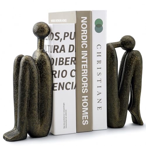 Thinker Decorative Bookends Set of 2, Heavy Duty Resin for Shelves, Bronze