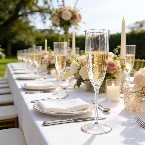 36 PCS Clear Plastic Champagne Flutes, 6 oz Disposable Wine Glasses, Reusable Cocktail Cups Party Supplies for Party Wedding Toasting Birthday Bridal Shower - color: Clear
