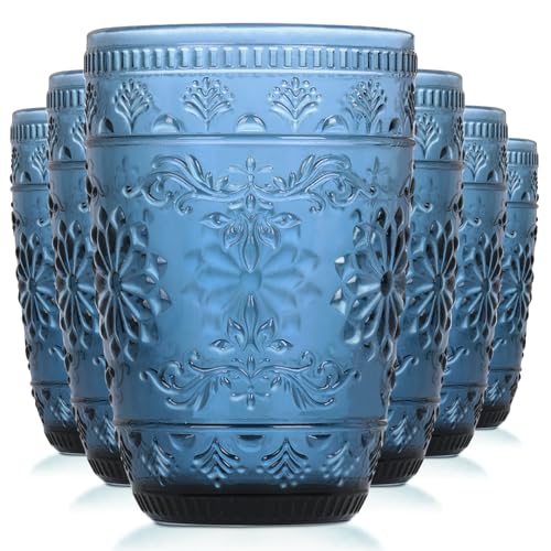 abrwyy Blue Drinking Glasses, Blue Glassware, 14oz Vintage Drinking Glasses | Lead-Free Glass, Thick&Durable Glass, Home Decoration, Drinking Glasses Set of 6 - color: Blue