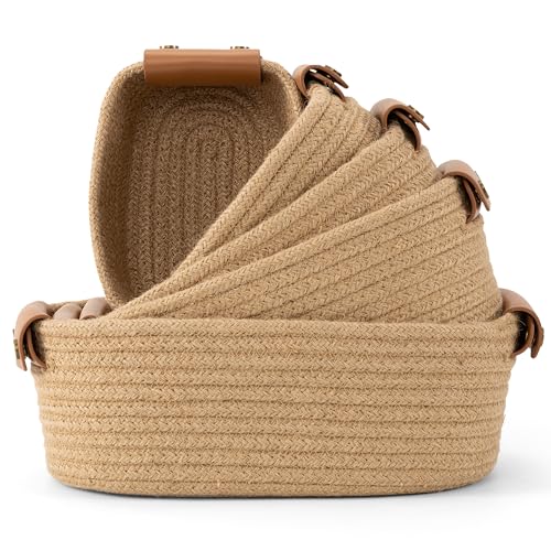 Beautiful Storage Basket Set of 5 - Sturdy Jute Rope Baskets for Shelves | Perfect for Organizing Your Home - Quality Storage Bins Easily Fit with Any Nursery or Bedroom Decor - color: Jute Brown