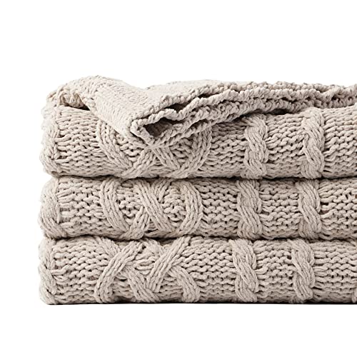 Battilo Light Grey Throw Blanket for Couch, Woven Chenille Knit Throw Blanket Versatile for Chair, 51 x 67 Inch Super Soft Warm Decorative Blanket for Bed, Sofa and Living Room | Cable Knit Throw Blanket, Soft Cozy Woven Chenille Throw Blanket for Bed, So