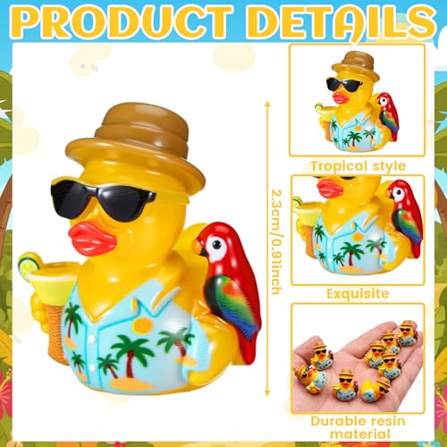 RoundFunny 50pcs Tropical Mini Duck Summer Party Favor Resin Miniature Duck | Small Duck Figurines Bulk for Cruise Ship, Hawaii Duckies Desk Ornament, Luau-themed Duckies for DIY Craft Cake Car Decor - style: Summer