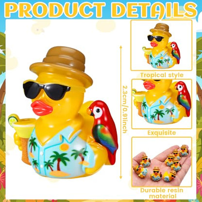 RoundFunny 50pcs Tropical Mini Duck Summer Party Favor Resin Miniature Duck | Small Duck Figurines Bulk for Cruise Ship, Hawaii Duckies Desk Ornament, Luau-themed Duckies for DIY Craft Cake Car Decor - style: Summer
