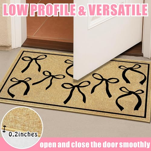 Black Bow Mat Cute Welcome Mat for Inside Outside Entrance Girl Bedroom Rug - color: Bows Black