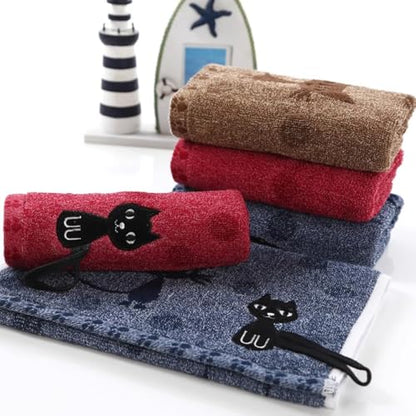 Kissvian 3 Pack Cute Kitten Design Hand & Face Towels with Hanging Loop, Fingertip Towels Soft Absorbent Bathroom & Kitchen Towels for Kids Adults - Adorable Cat Themed Towel Set