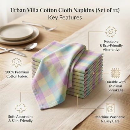 Urban Villa Cloth Napkins Cotton 20x20 (Set of 12) Lagyp - color: 003 Easter Checks, size: 20" x 20" (Set of 12)