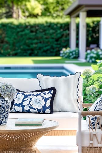 Hofdeco Premium Coastal Patio Indoor Outdoor Scalloped Throw Pillow Cover Only, 20"x20" Water Repellent for Backyard, Couch, Baby Blue Print Stripes - color: Baby Blue Stripes B 20"x20"