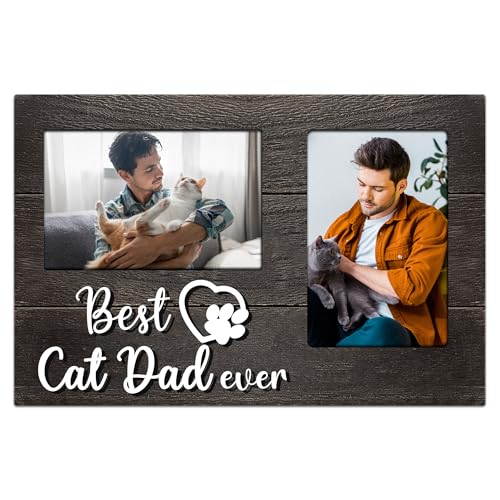 Cat Dad Gifts for Men, Fathers Day Cat Dad Gift 3D Photo Frame Hold 4x6 Inches Two Photos, Birthday Gift for Cat Lovers - color: cat dad