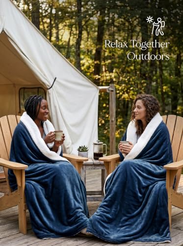 Utopia Bedding Reversible Plush Sherpa Blanket Throw Size Navy, 50x60 Inch | Soft, Warm, Fleece, Bed, Sofa, Couch, Camping, Travel, Cozy, All Season - color: Navy, size: Throw (50x60 Inch)