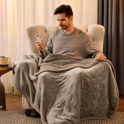 Bearhug Electric Blanket Throw Size, 50" x 60" Heated Blanket with 6 Heating Levels & 4H Auto Shut-Off, Machine Washable Soft Velvet to Sherpa Reversible Heated Throw for Office, Couch and Sofa Taupe - color: Taupe-velvet & Sherpa, size: Throw 50" × 60"