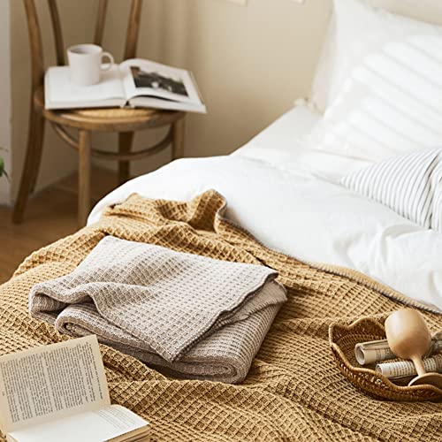 Cotton Waffle Weave Throw Blanket Soft Cozy Waffle Knitted Bed Throws for All Season, Lightweight Reversible Throw Blankets for Sofa Couch Bed (Beige,63"x51") - color: Beige