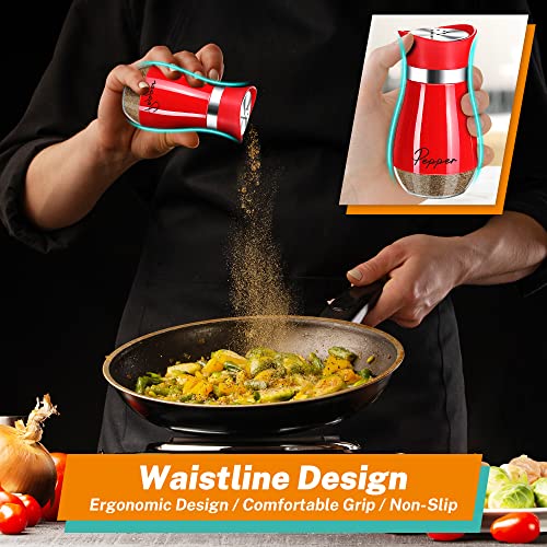 Salt and Pepper Shakers - 4 oz Red Glass Set with Stainless Steel Lids | Refillable Glass Shakers with Stainless Steel Lids Suit Cooking, Dining, RV Trips, Camping and BBQs, Adding Christmas Style. - color: Red