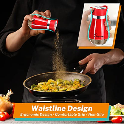 Salt and Pepper Shakers - 4 oz Red Glass Set with Stainless Steel Lids | Refillable Glass Shakers with Stainless Steel Lids Suit Cooking, Dining, RV Trips, Camping and BBQs, Adding Christmas Style. - color: Red